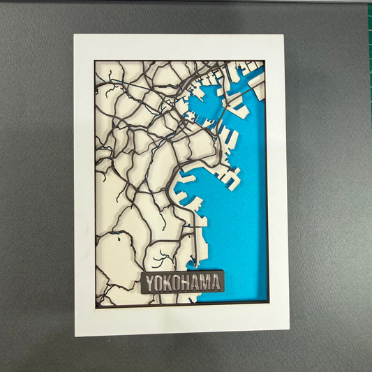 Yokohama Layered City Map | 5 × 7 Paper Art