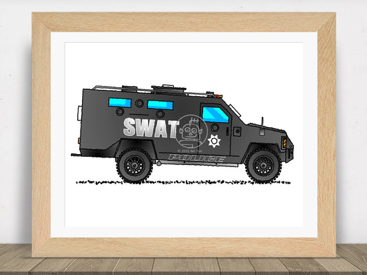 SWAT Truck Print. Police Car Illustration. Home Decor Digital Art E108