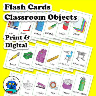 English Classroom Objects Flash Cards | Digital Download