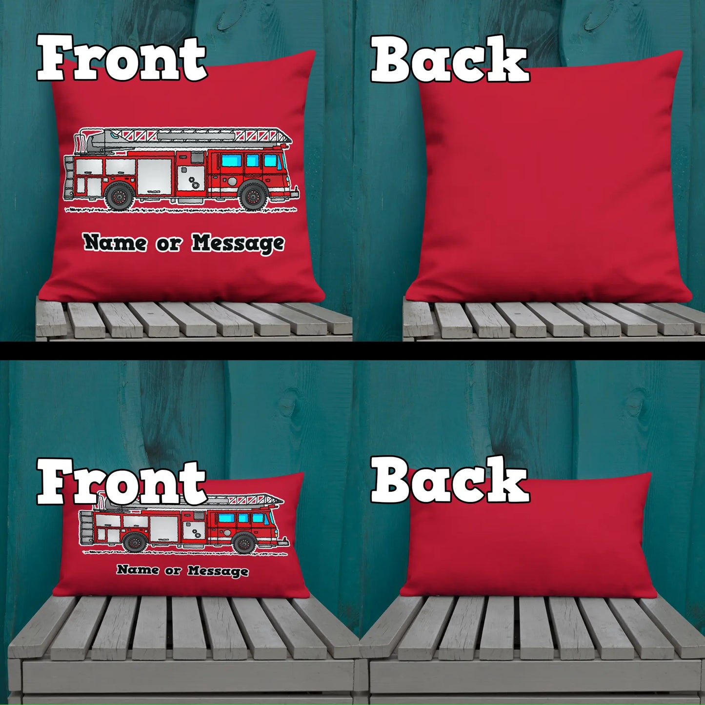 Red Fire Truck Throw Pillow Cushion. Firefighter Engine Vehicle P002