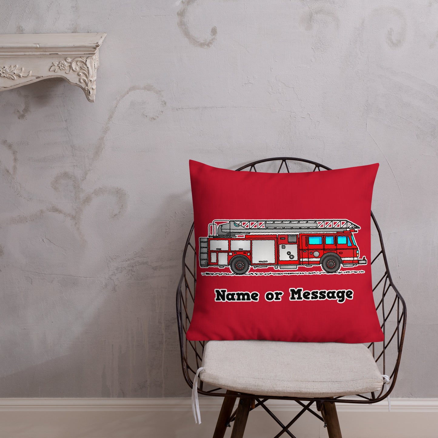 Red Fire Truck Pillow Cushion, Personalized P002