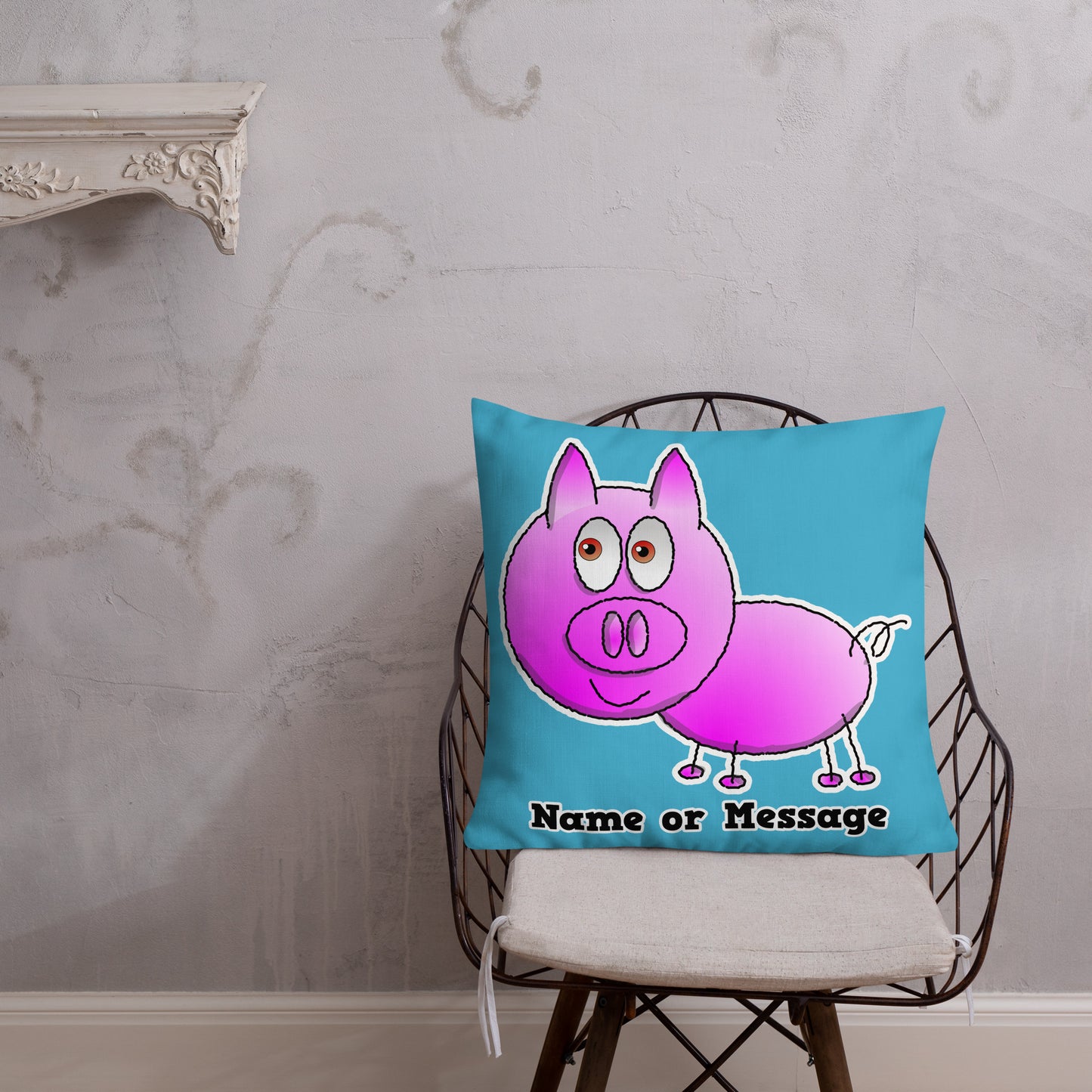 Pink Piglet Pillow. Custom Pig Cushion. Farmhouse Style Decor P006