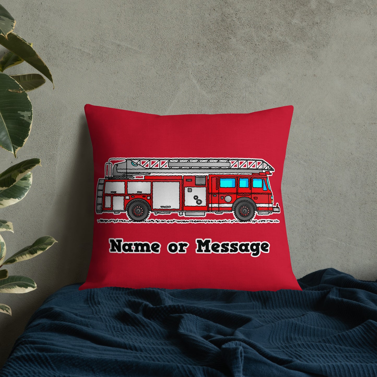 Red Fire Truck Throw Pillow Cushion. Firefighter Engine Vehicle P002