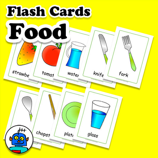 English Food and Cutlery Flash Cards | Digital Download