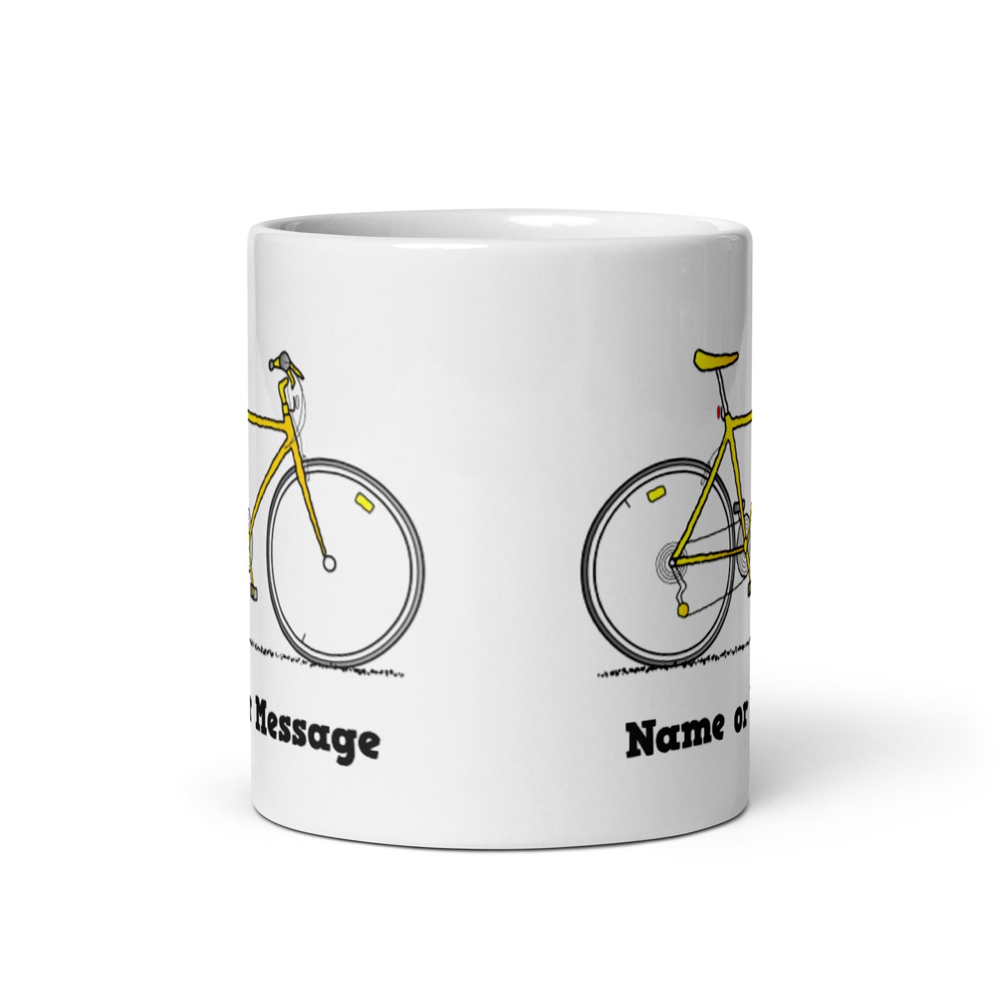 Yellow Bicycle Mug, Custom Message.