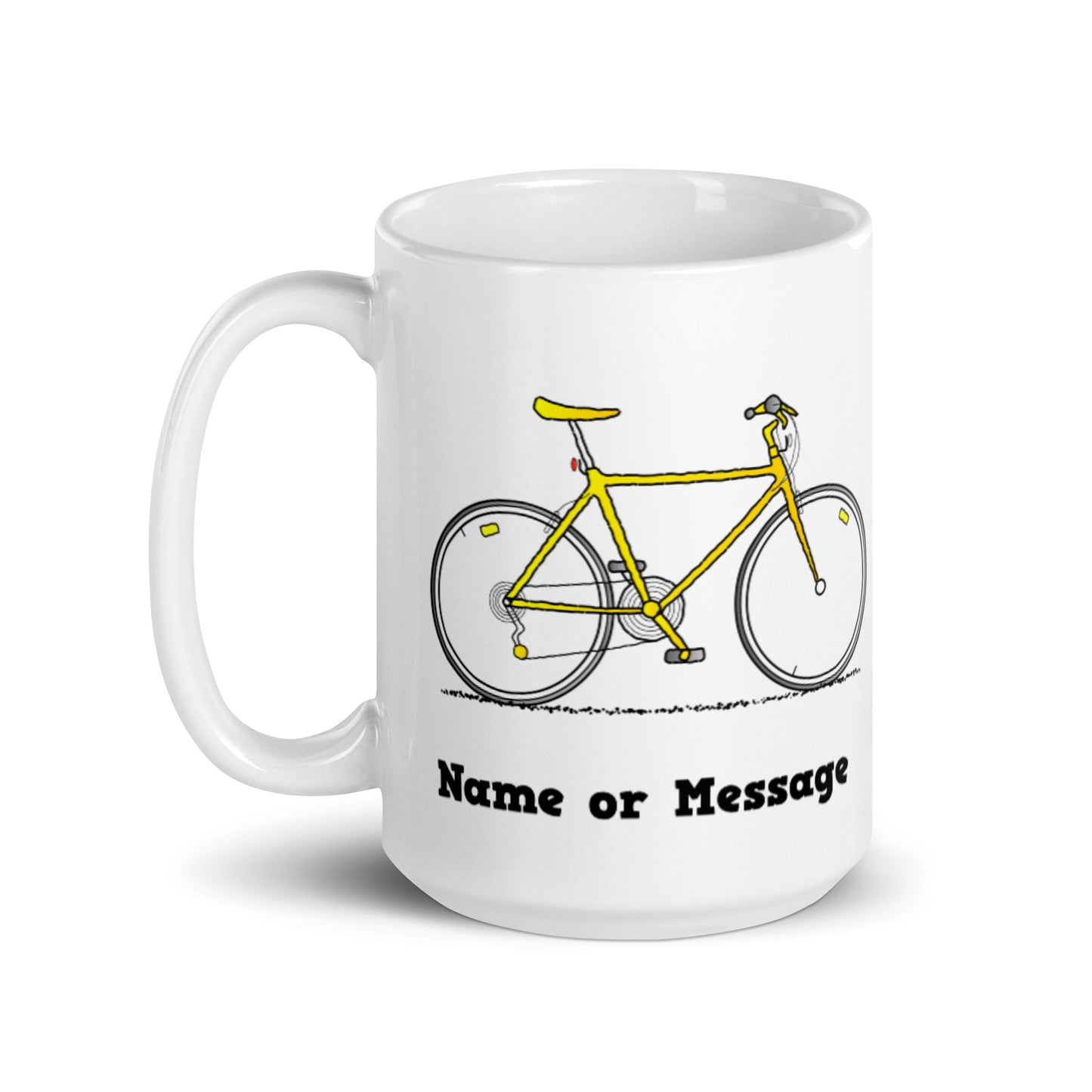 Yellow Bicycle Mug, Custom Message.